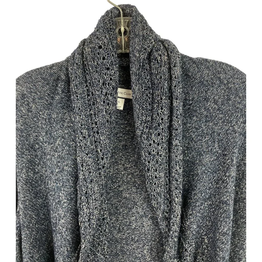 Charter Club Womens Size Large Blue Hooded Open Front Cardigan Sweater - Picture 3 of 8